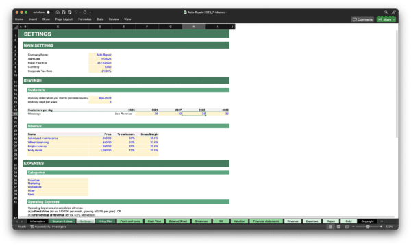 Auto Repair Financial Model Template | Excel Spreadsheet - Image 7
